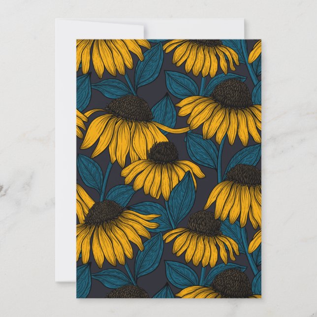 Yellow coneflowers on dark blue (Frente)