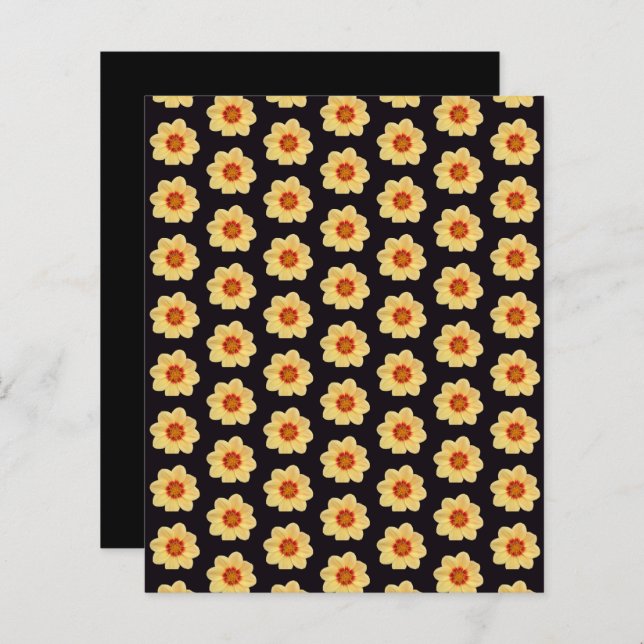 Yellow Dahlia Pattern on Black Scrapbook Paper (Frente/Verso)