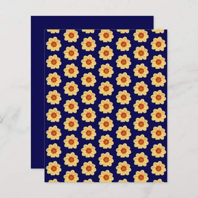 Yellow Dahlia Pattern on Blue Scrapbook Paper (Frente/Verso)