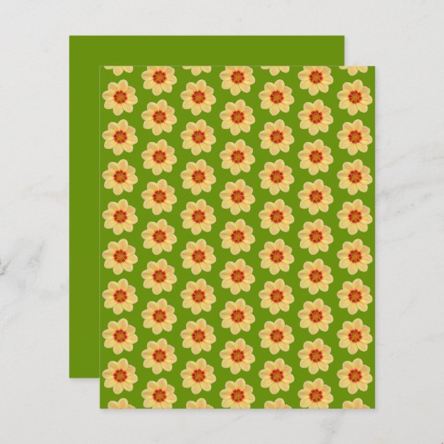Yellow Dahlia Pattern on Green Scrapbook Paper (Frente/Verso)
