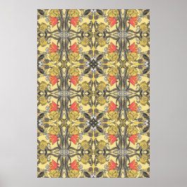 Yellow e Coral Tulips Art Nouveau Design Poster