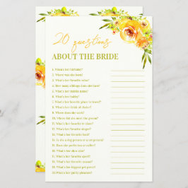 Yellow Floral 20 Questions About the Bride Game