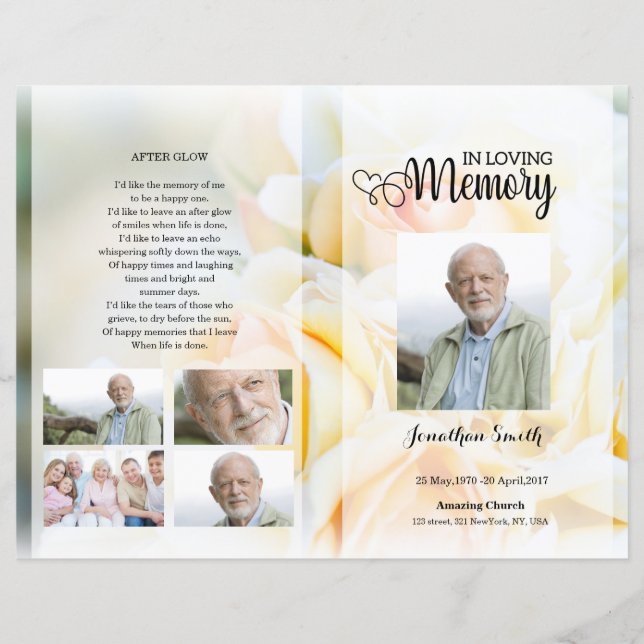yellow floral Funeral Program template (Frente)
