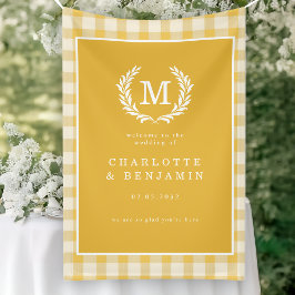 Yellow Gingham Monographic Crest Casamento Bem-vin