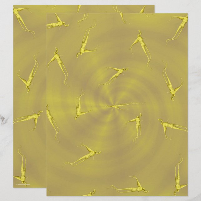 Yellow Ginseng Man Scrapbook Paper 2-Sided Page (Frente/Verso)