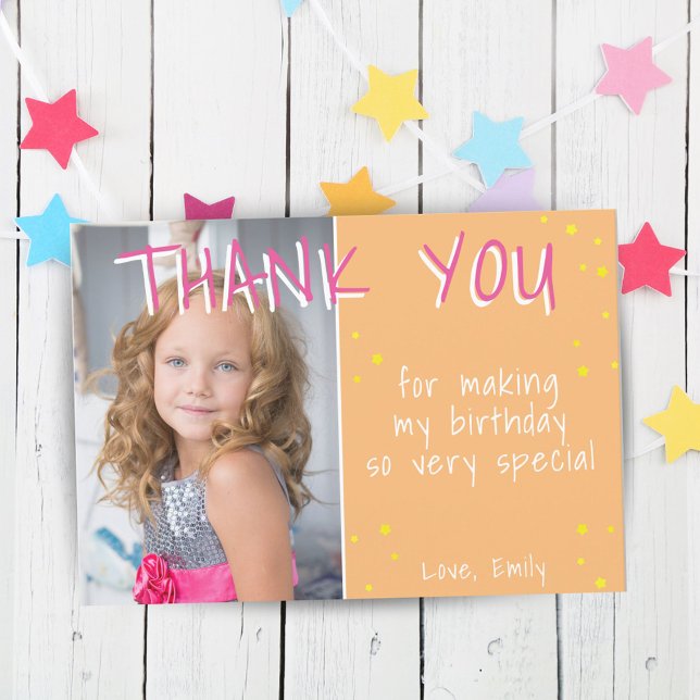 Yellow Girl Stars Aniversário Obrigado Cartão com  (Criador carregado)