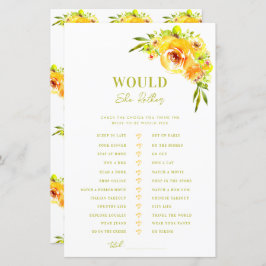 Yellow Green Bridal Shower Would She Rather Game