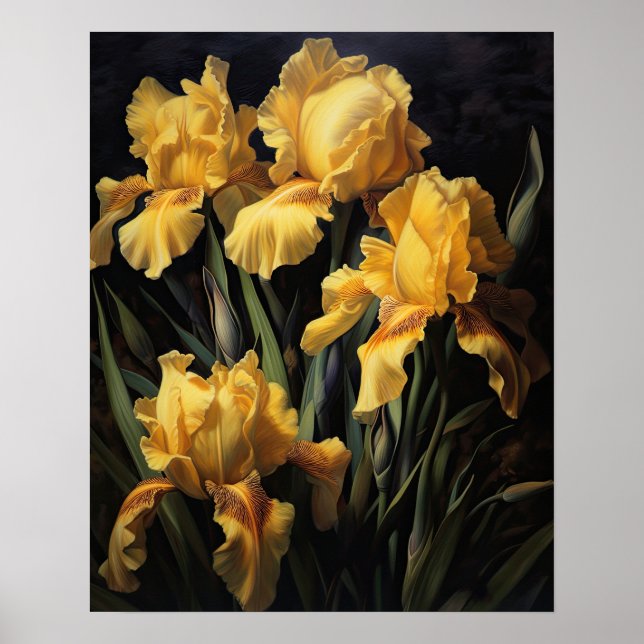 Yellow Iris Flowers Art Impressão Poster (Frente)