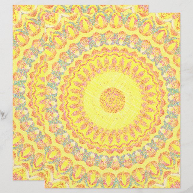 Yellow Kaleidoscope Scrapbook Paper 2-Sided Page (Frente/Verso)