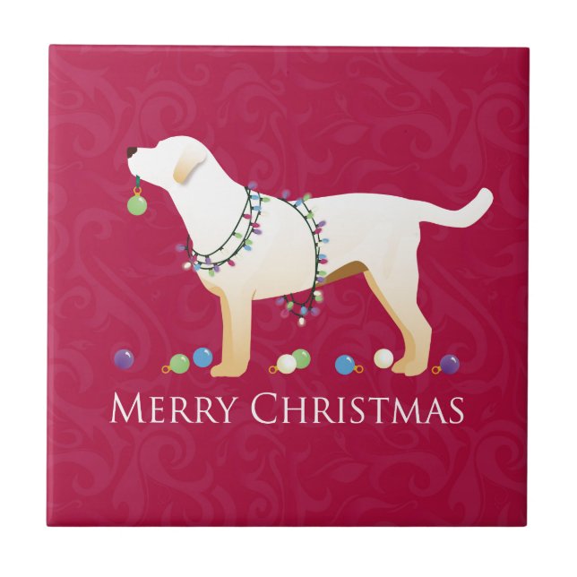 Yellow Labrador Retriever Feliz Design de Natal (Frente)