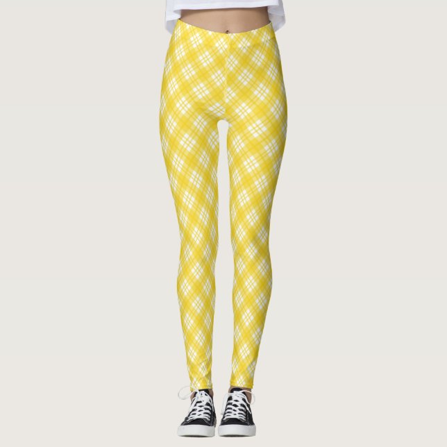 Yellow leggings with a white plaid pattern  (Frente)