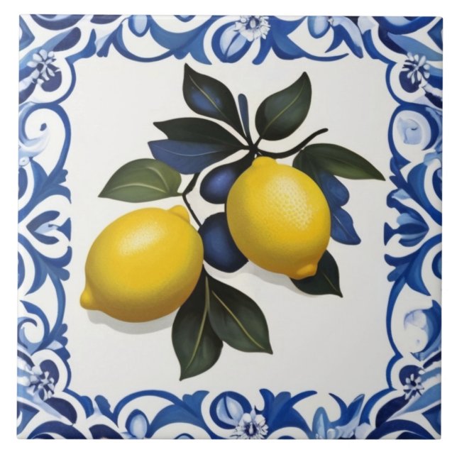 Yellow Lemons with Blue and White Border (Frente)