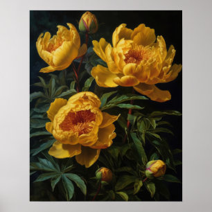 Yellow Peony Flowers Art Impressão Poster