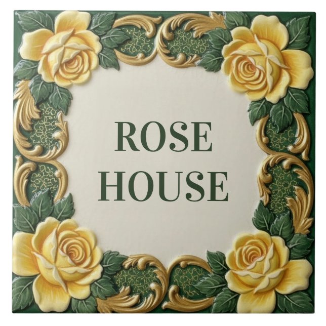 Yellow Rose Floral Custom House Name Sign Plaque (Frente)