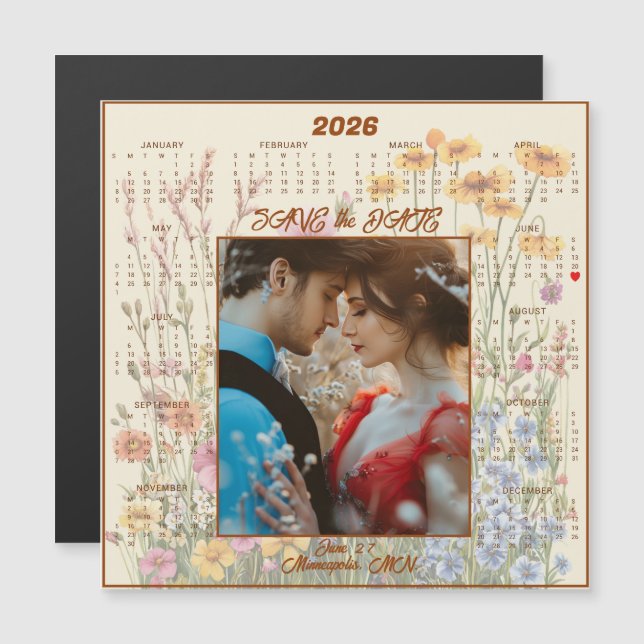 Yellow Save the Date Engaged Couple Magnetic  (Frente/Verso)
