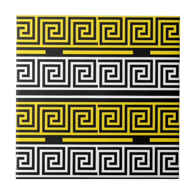 Yellow White Black Greek Key Fret Pattern Design  (Frente)