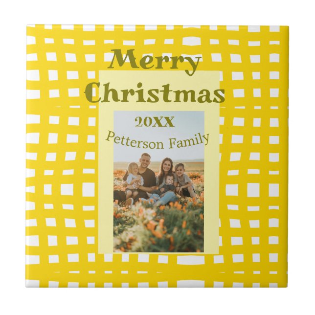 Yellow white plaid retro Christmas holiday family  (Frente)