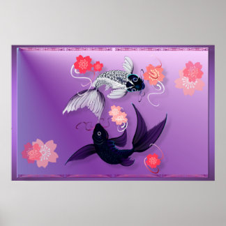 Yin and Yang Koi and Cherry Blossoms Posters