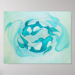Yin e Yang Koi Carp Aqua Blue Art Impressão