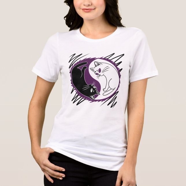 Yin Yang Cats T-Shirt | Asexual Ace Pride Flag  (Frente)