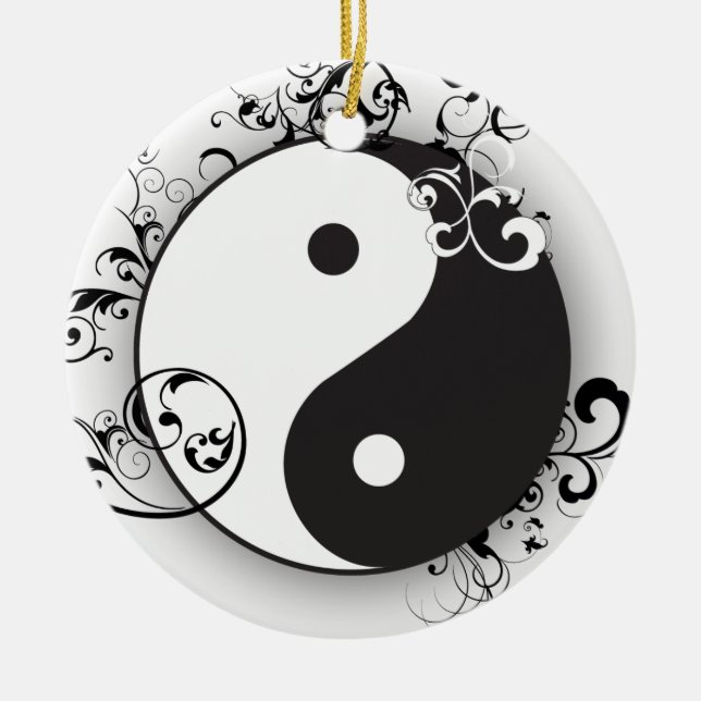 Yin & Yang com preto do ornamento dos rolos (Frente)