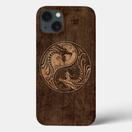 Yin Yang Dragon com efeito de grão de madeira