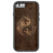 Yin Yang Dragon com efeito de grão de madeira