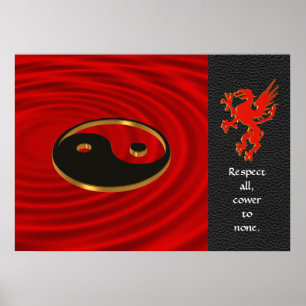 Yin Yang dragon Poster red and black