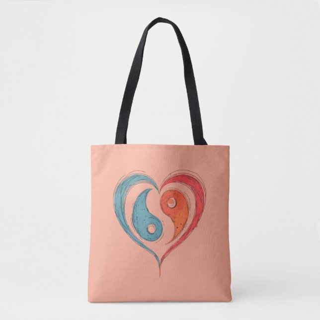 Yin Yang Heart Tote Bag - Personalizado (Frente)