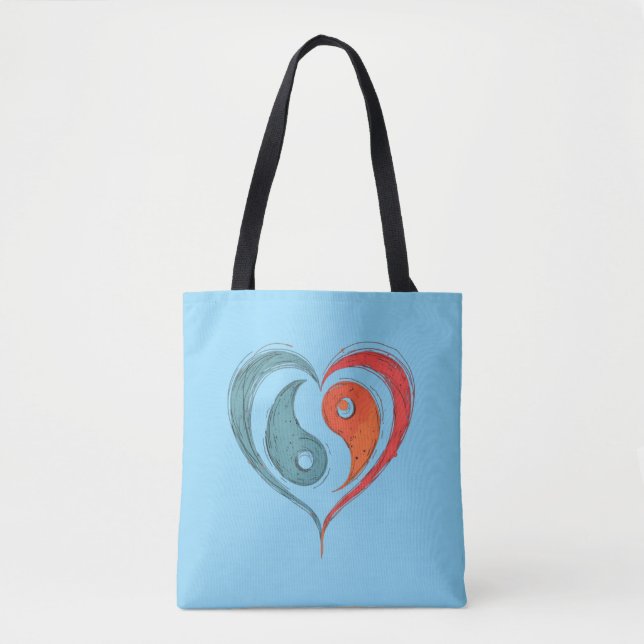 Yin Yang Heart Tote Bag - Personalizado (Frente)