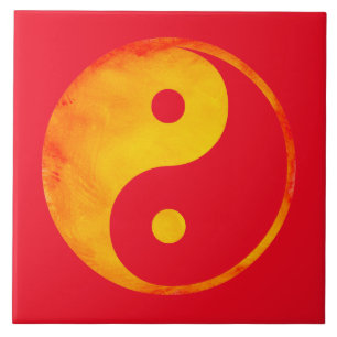 Yin Yang Orange e Yellow Watercolor em vermelho