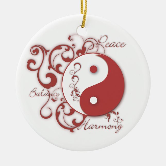 Yinyang vermelho com ornamento dos rolos (Frente)