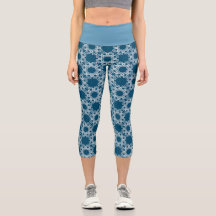 Yoga Capris, padrão azul e branco, por Joya Eve