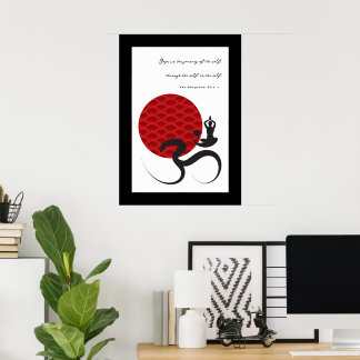 Yoga e Red Sun Om Ohm Símbolo de Poster espiritual
