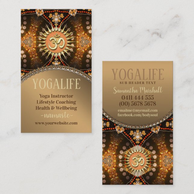 Yoga Life Caramel Dourado OM New Age Cartão de vis (Frente/Verso)