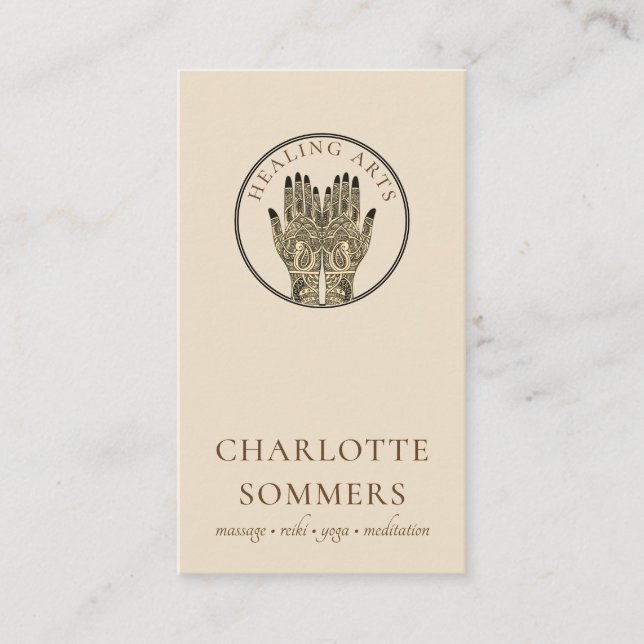 Yoga Massage Mehndi Henna Hands Cartão de visita (Frente)