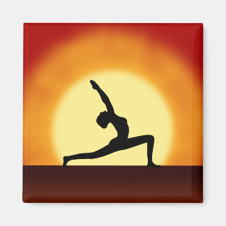 Yoga Pose Mulher Silhouette Imãs de geladeira Sunr