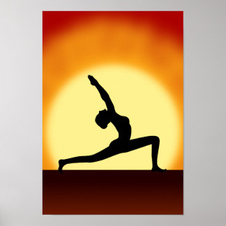 Yoga Pose Silhouette Portraje Sunrise Impressões