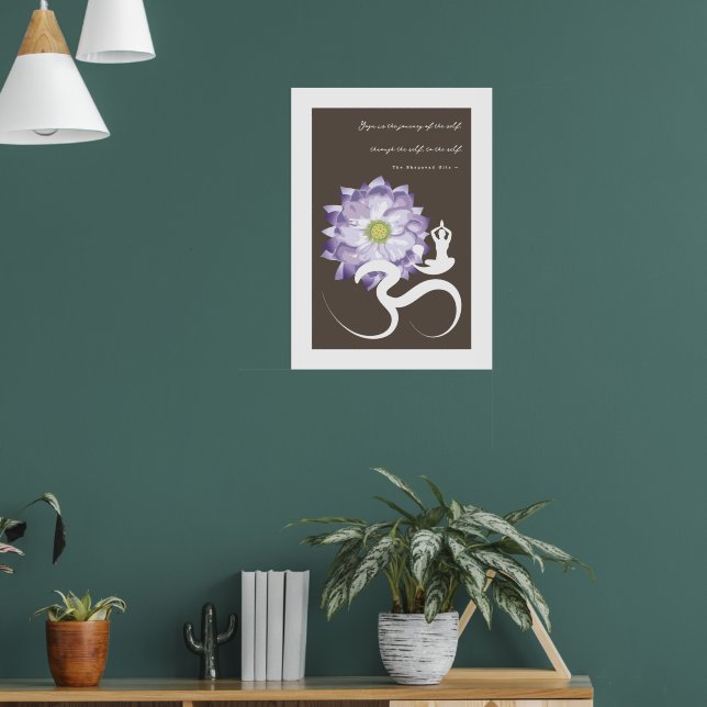 Yoga & Purple Lotus Flor White Om Símbolo Poster (Sala de Estar 1)