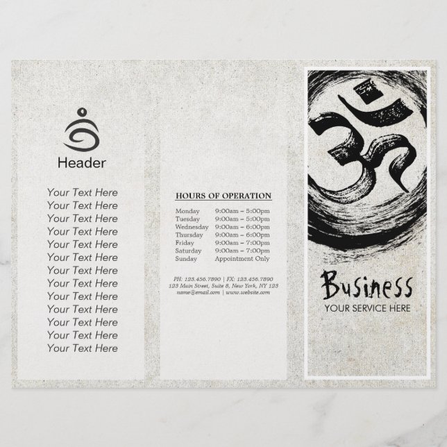 Yoga Studio Tri-Fold Brochure Brush OM ZEN Símbolo (Frente)
