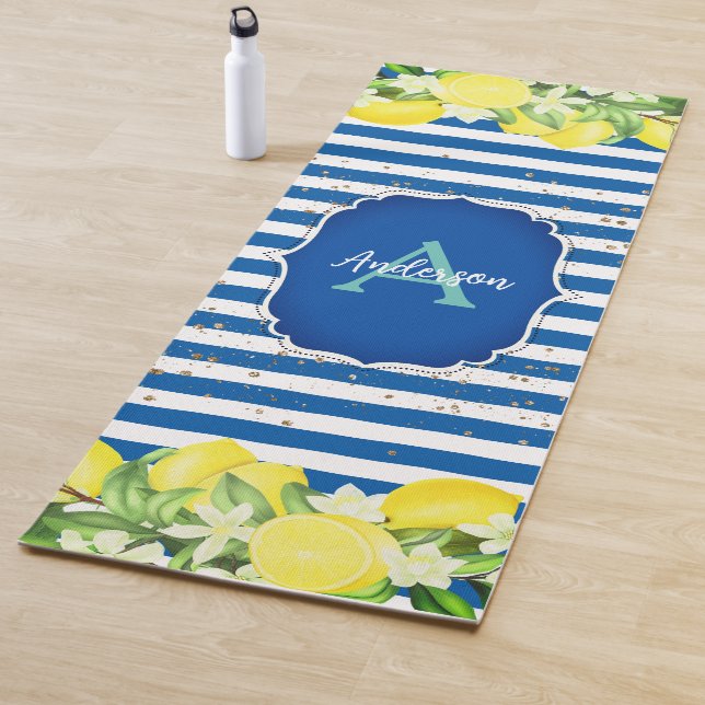 Yoga Tapete de Exercício com Monograma de Limão e Azul (In Situ)