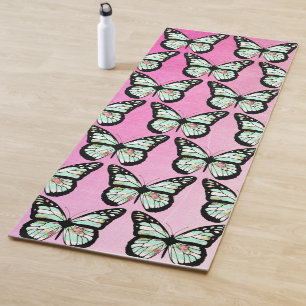 Yoga Tapete de Ioga Borboleta Floral Rosa e Azul