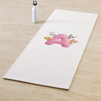 Yoga Tapete de Ioga Infantil Letra A Balão Rosa Animais
