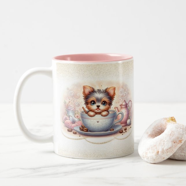 Yorkie de xícara amante de café (Com Donut)