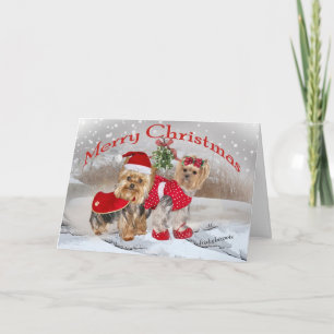 Yorkie Feliz Natal com cartões Mistletoy