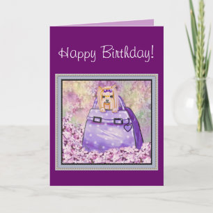 Yorkie no cartão de aniversário de Lilacs