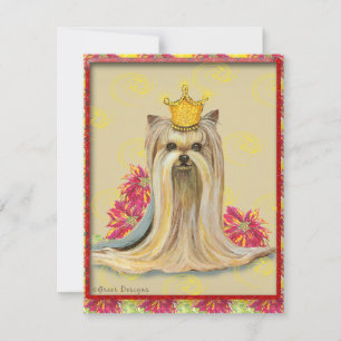 Yorkie Princesa Poinsettias Convite de Natal
