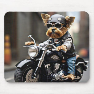 Yorkie Riding Motorcycle Mouse Pad