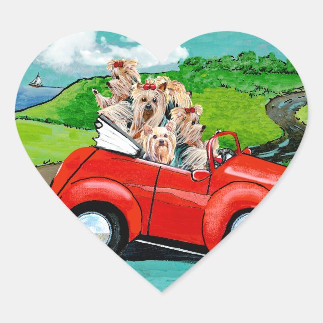 Yorkies em adesivos vermelhos convertíveis (Frente)