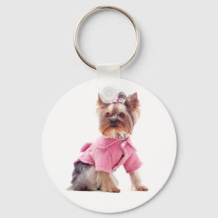 Yorkshire Terrier Puppy Dog Em Chaveiro Rosa